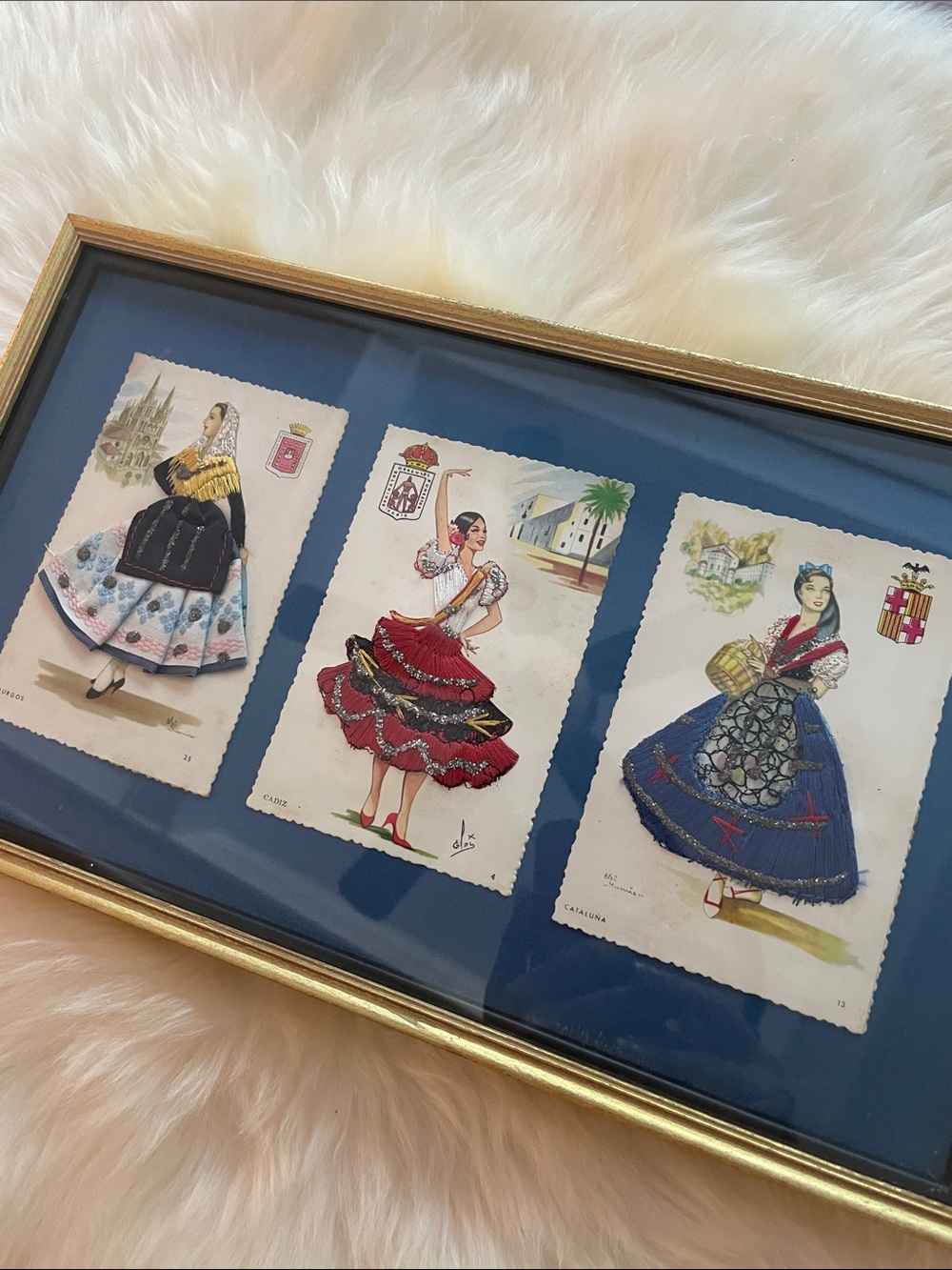 Vintage Framed Three-Piece Traditional Dancer Art Print Set Burgos Cadiz Catalun